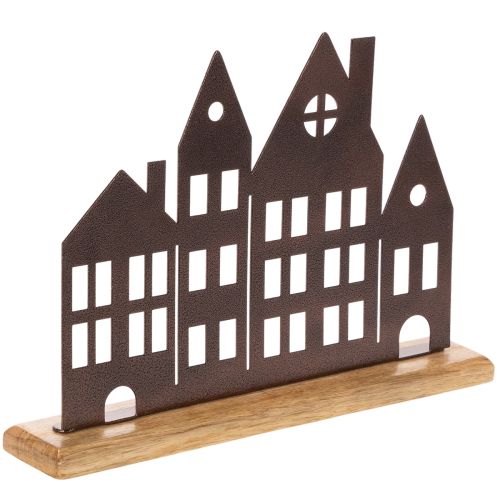 Decoratie voor een rijtje huizen, metaal met houten voet, 30 cm kopen | Floristik24.nl