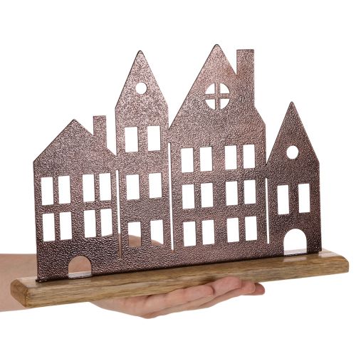 Decoratie voor een rijtje huizen, metaal met houten voet, 30 cm | Floristik24.nl