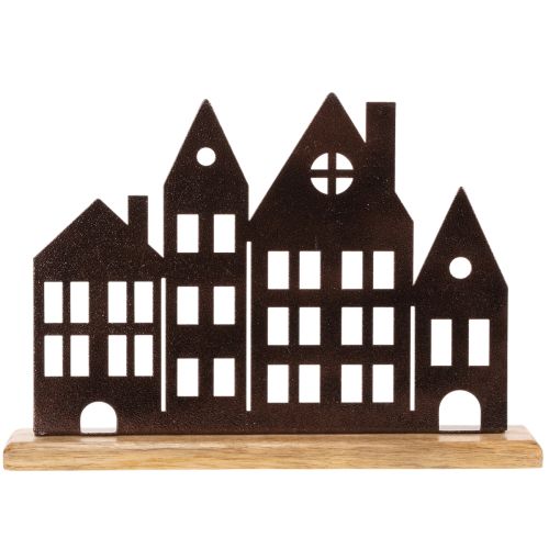 Decoratie voor een rijtje huizen, metaal met houten voet, 30 cm | Floristik24.nl