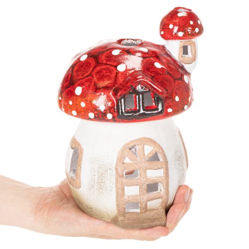Decoratief paddenstoelvormig theelichthuisje, handgeschilderd met torentje, 21 cm | Floristik24.nl