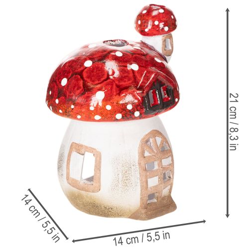 Decoratief paddenstoelvormig theelichthuisje, handgeschilderd met torentje, 21 cm | Floristik24.nl