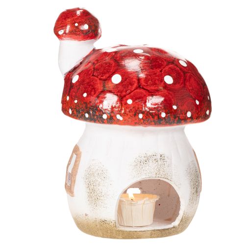 Decoratief paddenstoelvormig theelichthuisje, handgeschilderd met torentje, 21 cm | Floristik24.nl