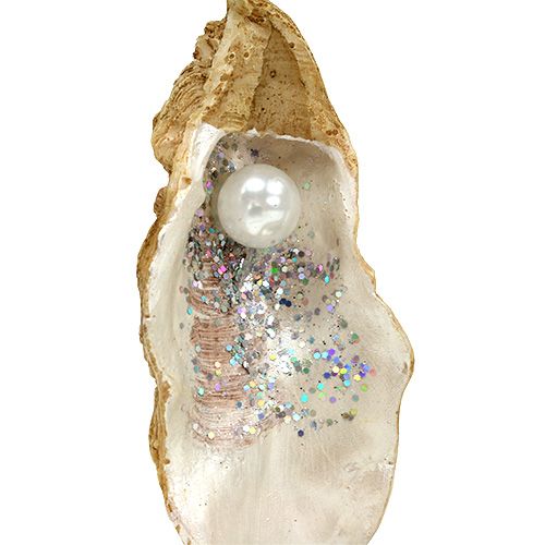 Floristik24 Oester met parel en mica om op te hangen 10,5 cm