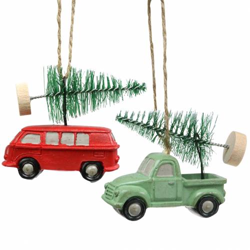 Floristik24 Kerstboomversiering auto met spar rood / groen 2st