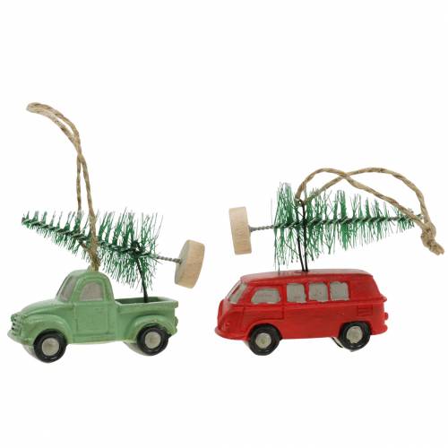 Kerstboomversiering auto met spar rood / groen 2st