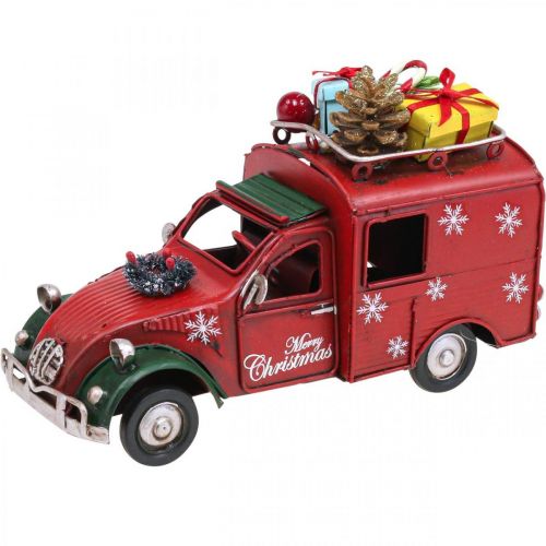 Kerstdecoratie auto Kerstauto vintage rood L17cm