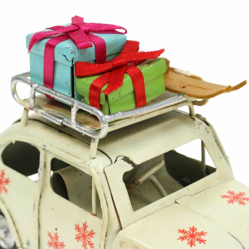 Floristik24 Kerstauto met pakjes wit L11cm