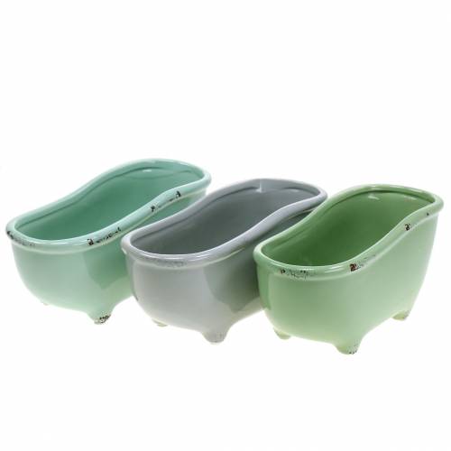 Floristik24 Decoratief ligbad keramiek grijs, groen gesorteerd 22cm x 10cm H10cm set van 3