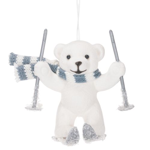 Hanger met ijsbeer op ski's en sjaal om op te hangen, 10 cm, 2 stuks | Floristik24.nl