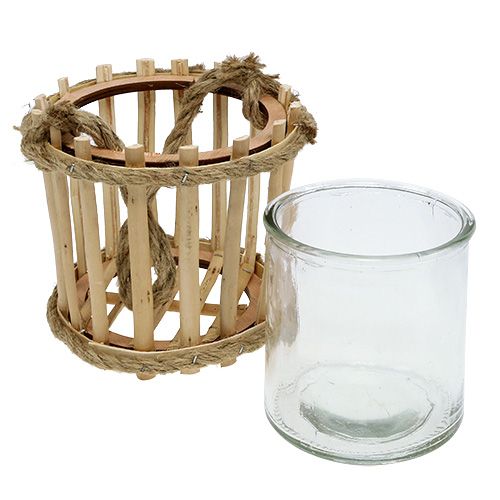 Floristik24 Bamboemand met glas om op te hangen Ø14cm H13cm 2st