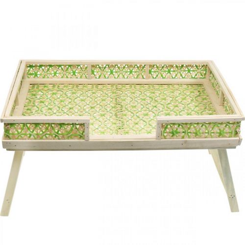 Artikel Bamboe bedblad, opvouwbaar dienblad, houten dienblad met rieten patroon in groene en natuurlijke kleuren 51.5×37cm