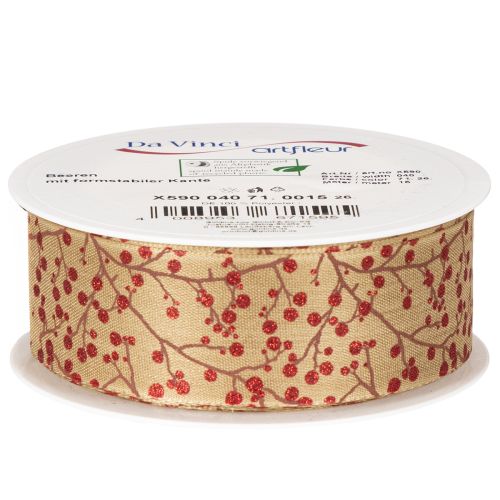 Decoratieve linttakken met rode glitterbessen, 40 mm x 15 m | Floristik24.nl
