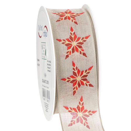 Decoratief lint met rode sterren, 40 mm breed, 15 m lang