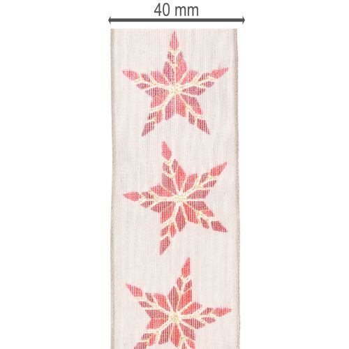 Decoratief lint met rode sterren, 40 mm breed, 15 m lang | Floristik24.nl