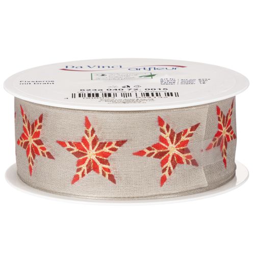 Decoratief lint met rode sterren, 40 mm breed, 15 m lang | Floristik24.nl