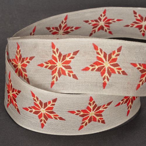 Decoratief lint met rode sterren, 40 mm breed, 15 m lang | Floristik24.nl