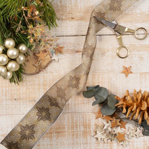 Decoratief lint met sterren, cadeaulint met vormvaste rand, 40 mm breed, 20 m lang | Floristik24.nl