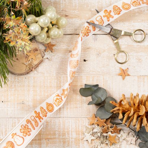 Cadeaulint met peperkoekfiguurtjes. Feestelijk lint voor kerstcadeaus. 25 mm x 18 m. | Floristik24.nl