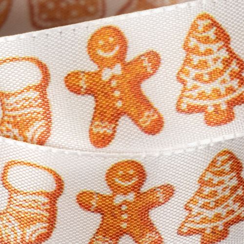 Cadeaulint met peperkoekfiguurtjes. Feestelijk lint voor kerstcadeaus. 25 mm x 18 m. | Floristik24.nl