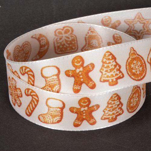 Cadeaulint met peperkoekfiguurtjes. Feestelijk lint voor kerstcadeaus. 25 mm x 18 m. | Floristik24.nl