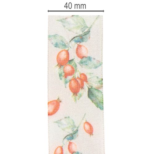 Cadeaulint, herfstdesign met rozenbottels en bladeren, 40 mm x 18 m | Floristik24.nl