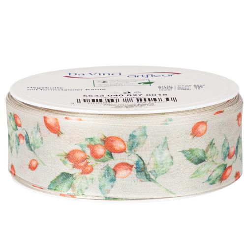 Cadeaulint, herfstdesign met rozenbottels en bladeren, 40 mm x 18 m | Floristik24.nl