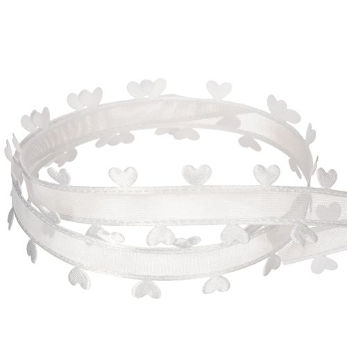 Decoratief wit lint met hartjes voor creatieve knutselideeën, 20 mm x 15 m | Floristik24.nl
