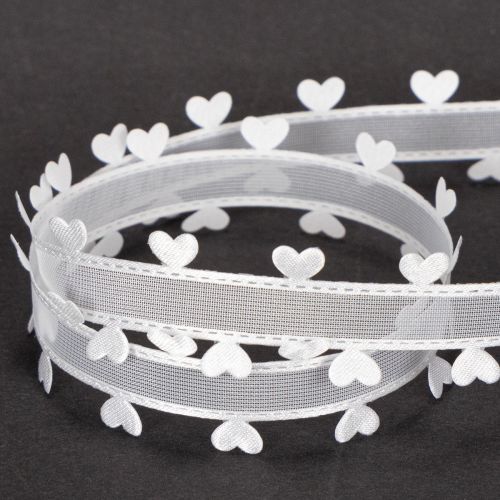 Decoratief wit lint met hartjes voor creatieve knutselideeën, 20 mm x 15 m | Floristik24.nl