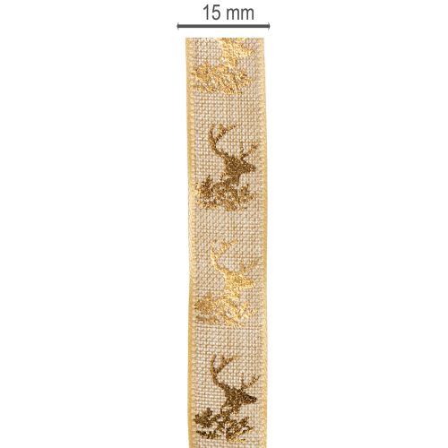 Decoratief lint met hertenmotief, kerstlint, 15 mm x 15 m | Floristik24.nl