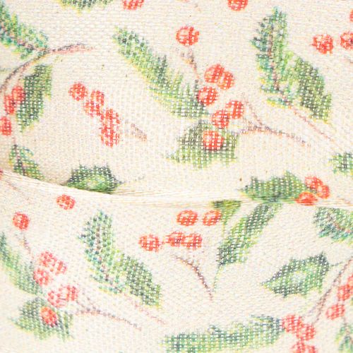 Decoratief lint met hulst en bessen, vormvaste rand, 25 mm, 18 m | Floristik24.nl