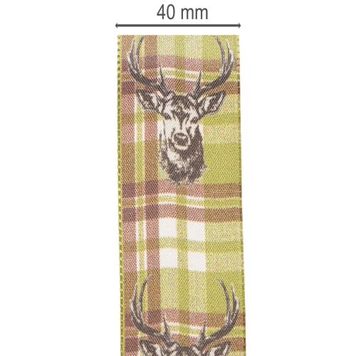 Decoratief lint met hertenkop en ruitpatroon, 40 mm x 15 m | Floristik24.nl