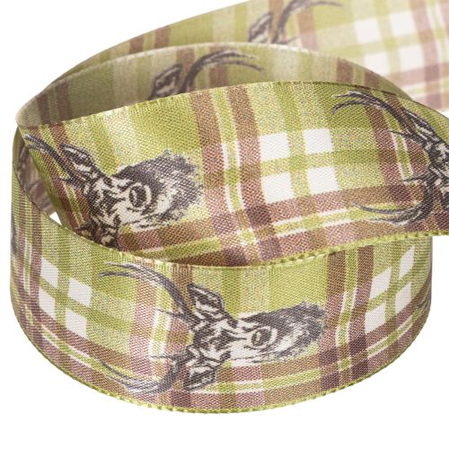 Decoratief lint met hertenkop en ruitpatroon, 40 mm x 15 m | Floristik24.nl