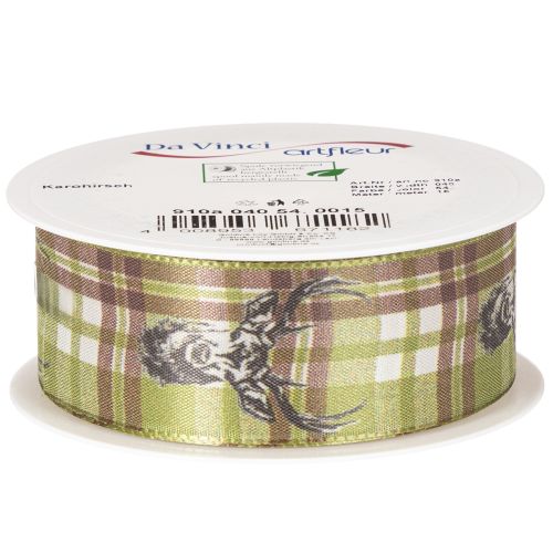 Decoratief lint met hertenkop en ruitpatroon, 40 mm x 15 m | Floristik24.nl