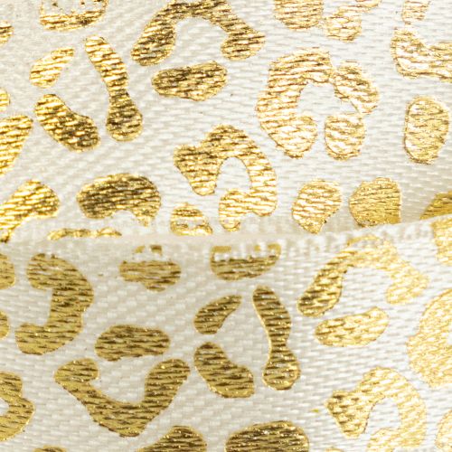 Artikel Lint Luipaardprint Zijden Lint Crème Goud 15mm 18m