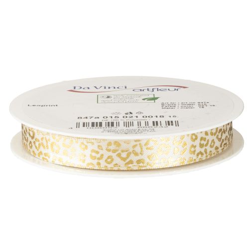 Artikel Lint Luipaardprint Zijden Lint Crème Goud 15mm 18m