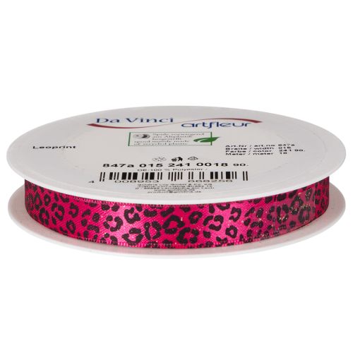 Decoratief lint met luipaardprint, roze, 15 mm x 18 m | Floristik24.nl