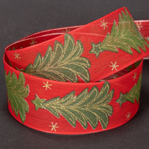 Kerstboom van cadeaulint met sterren, 40 mm, 15 m | Floristik24.nl