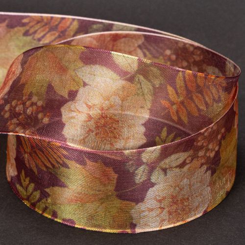 Cadeaulint in herfstkleuren, organza lint met bloemenpatroon, 40 mm, 15 m | Floristik24.nl