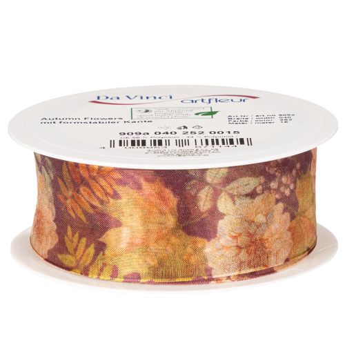 Cadeaulint in herfstkleuren, organza lint met bloemenpatroon, 40 mm, 15 m | Floristik24.nl