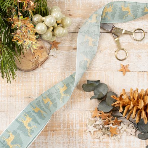 Cadeaulint met rendieren en kerstbomen, 40 mm x 18 m | Floristik24.nl