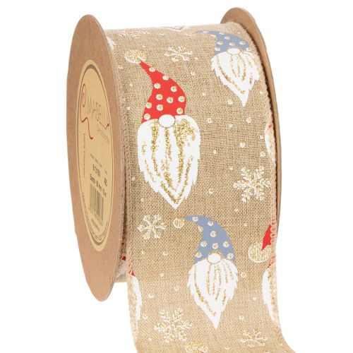 Decoratief lint met kerstkabouters op jute lint, wintermotief, 60 mm x 10 m kopen | Floristik24.nl