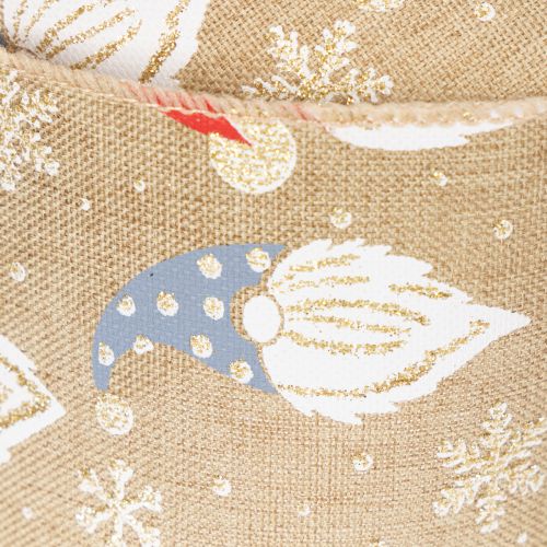 Decoratief lint met kerstkabouters op jute lint, wintermotief, 60 mm x 10 m | Floristik24.nl