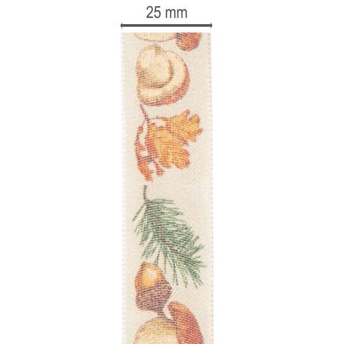 Decoratief lint met paddenstoel- en herfstbladmotief, 25 mm breed, 18 m lang | Floristik24.nl