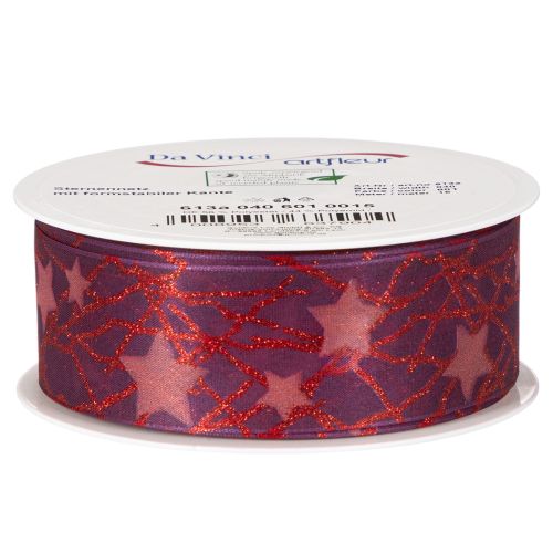 Glanzend decoratief lint met sterrenpatroon voor kerstversiering, 40 mm x 15 m | Floristik24.nl