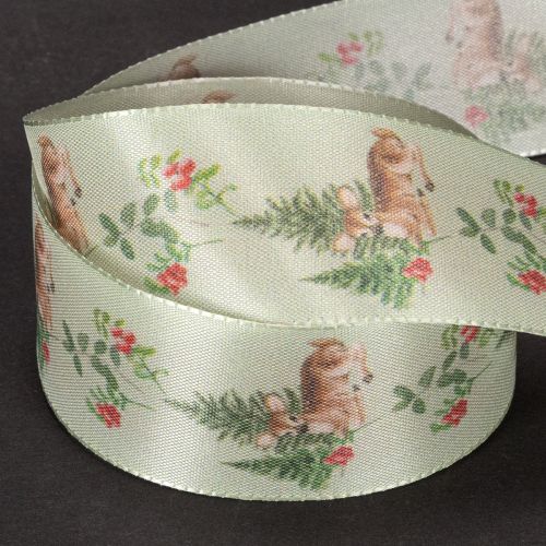 Decoratief lint met hertenmotief, bos en bloemen, 40 mm x 15 m | Floristik24.nl