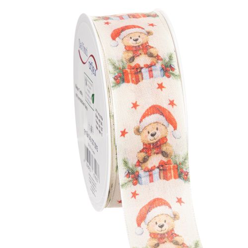 Cadeaulint beer met kerstmuts en cadeautjes 40 mm 15 m