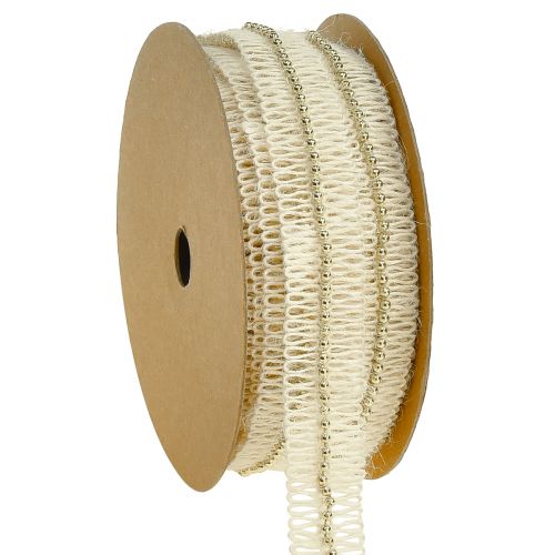 Floristik24 Jute lint lint met gouden kralen jute crème 17mm 10m