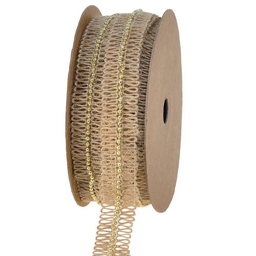 Floristik24 Jutelint sierlint met gouden kralen jute 17mm 10m