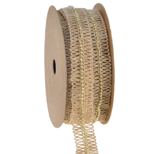 Floristik24 Jute lint, decoratief lint met gouden kralen, jute, 17 mm, 10 m