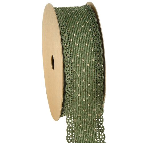 Cadeaulint Groen lint stippen en kant 38mm 10mm